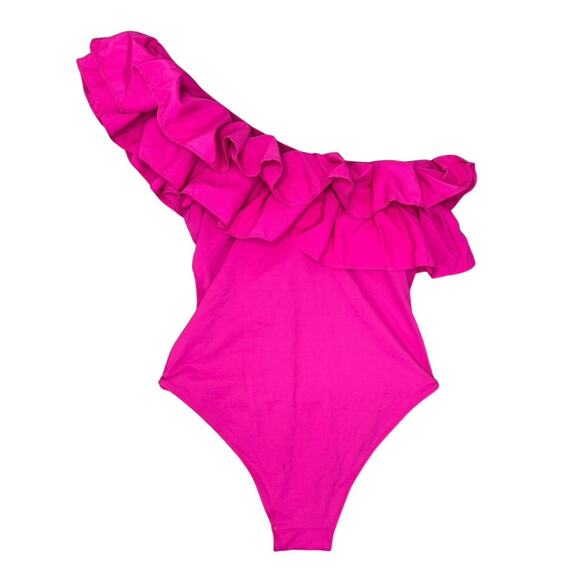 ZARA Pink Ruffled One Shoulder Bathing Suit Bodysuit Designer Inspired Size M - Picture 6 of 10